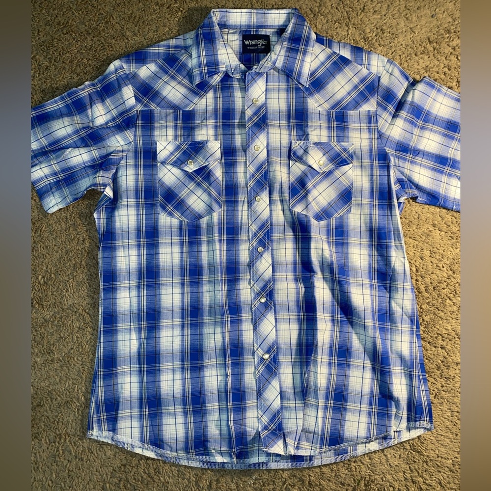 Wrangler Western Size Large Pearl Snap Button Up Down Plaid Work Dad Beach Shirt - Picture 2 of 11